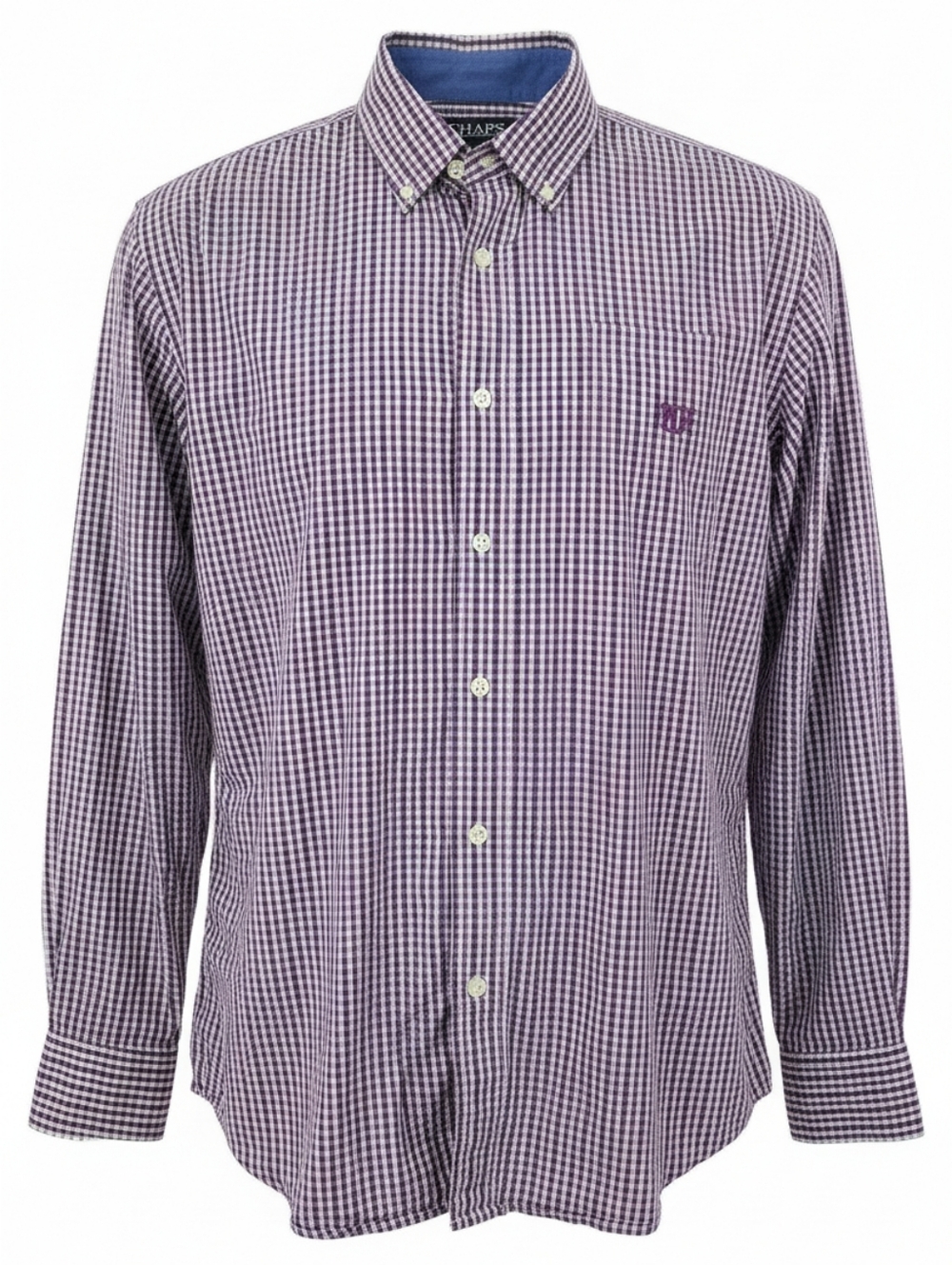 Chaps Brand Mens Gingham Check Purple Shirt Long Sleeve Butto Down Size Large